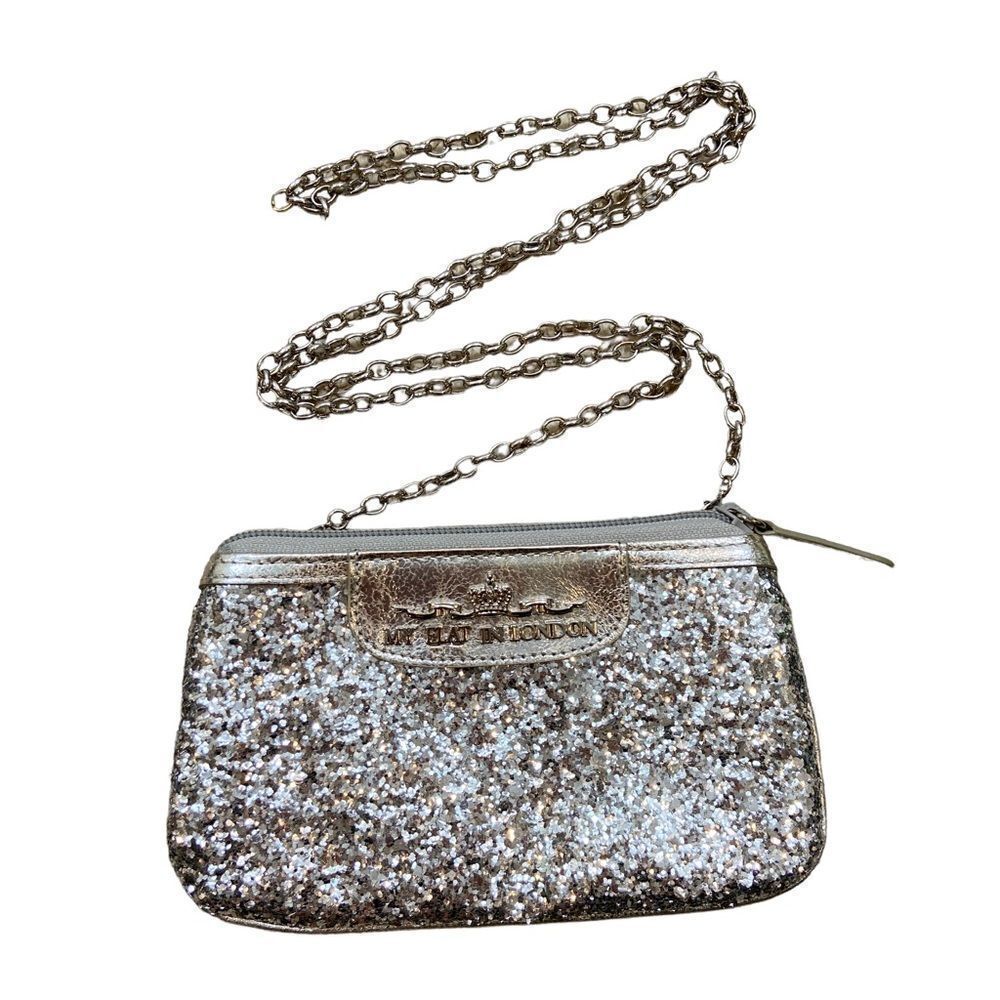 My Flat in London Silver Sparkly Small Bag with Detachable Silver‎ Strap